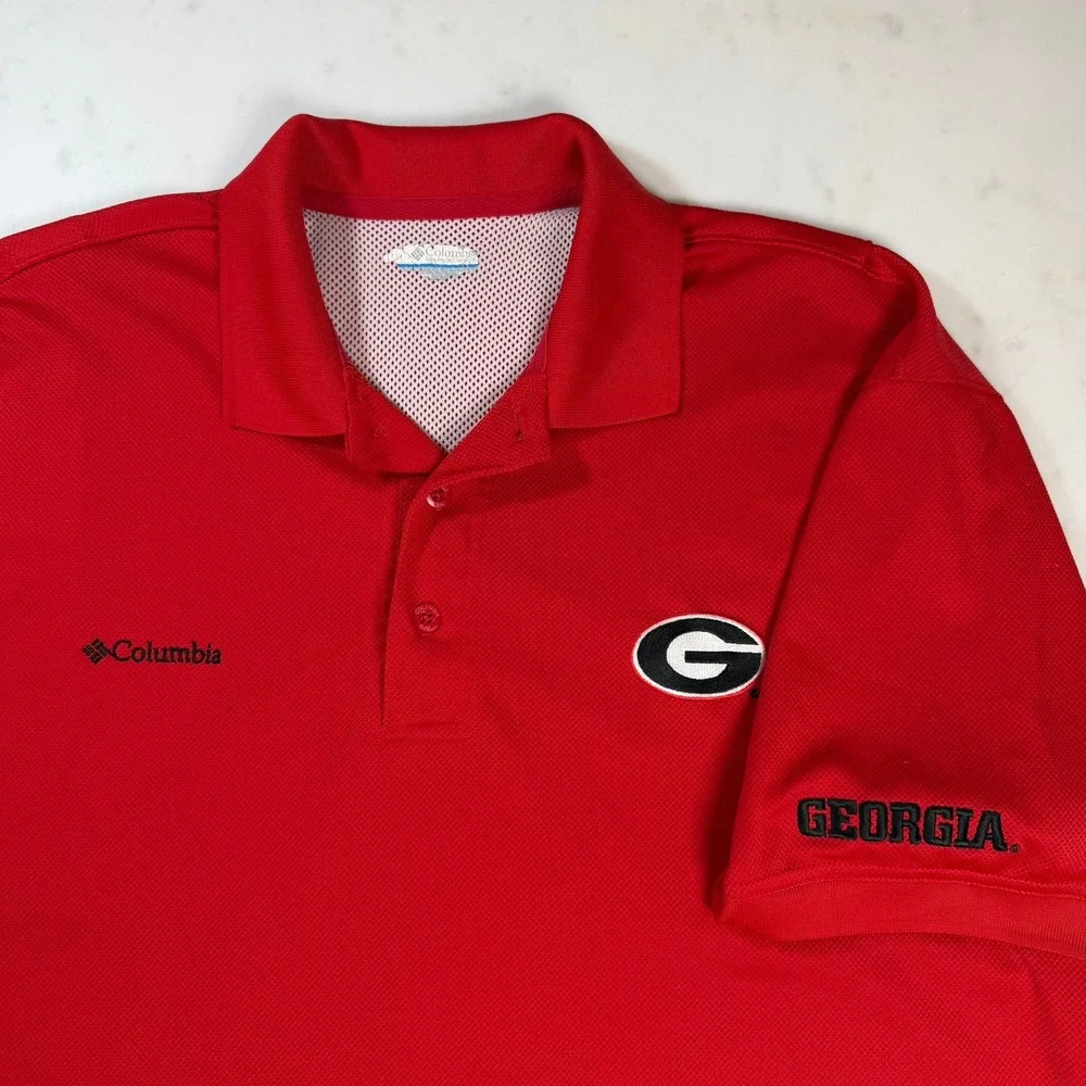 Columbia PFG Polo Mens Medium‎ Red Georgia Bulldogs NCAA Omni-Shade Vented Back